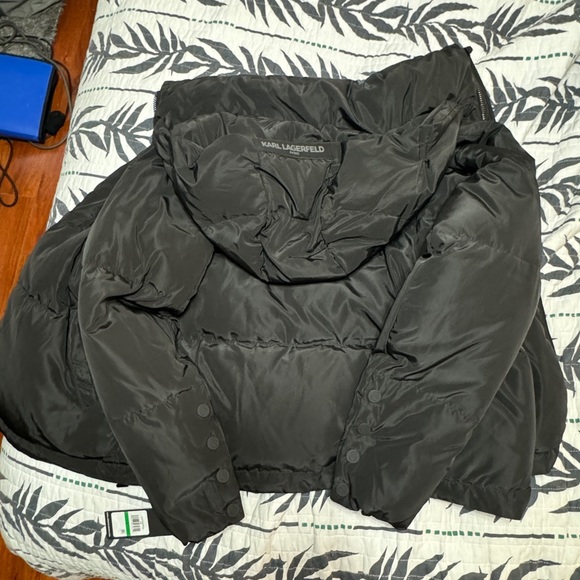 Karl Lagerfield Paris Short Hooded Down Puffer Jacket - Picture 5 of 8